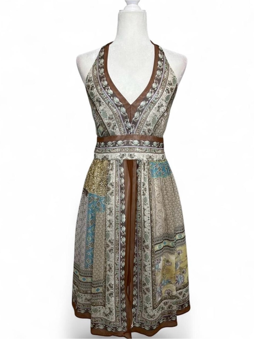 Vintage Jones New York 90's Y2K 100% silk halter a line midi dress.